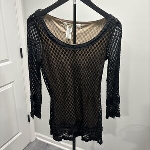 Max Studio Black Lace Sheer Scoop-Neck Tunic